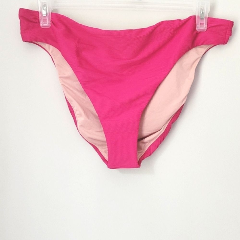 New J.Crew Ribbed High-Rise Cheeky Bikini Bottom in Pink Size XXL NWT